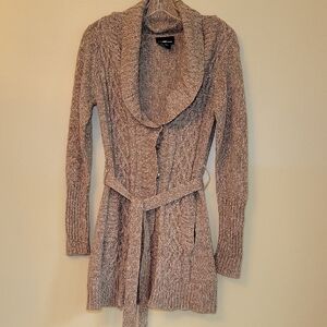 It's Our Time‎ Taupe Knit Belted Cardigan Woman's M Retro Bohemian